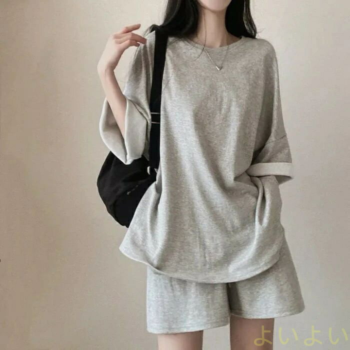 【送料無料】セットアップ レディース 夏 tシャツ 半袖 ショートパンツ 薄手 上下セット 綿100 スポーツウェア ルームウェア おしゃれ カジュアル ゆったり