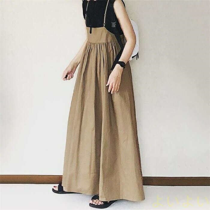 【送料無料】ジャンパースカート ワンピース キャミワンピース レディース オールインワン サロペット ロングスカート 重ね着 無地