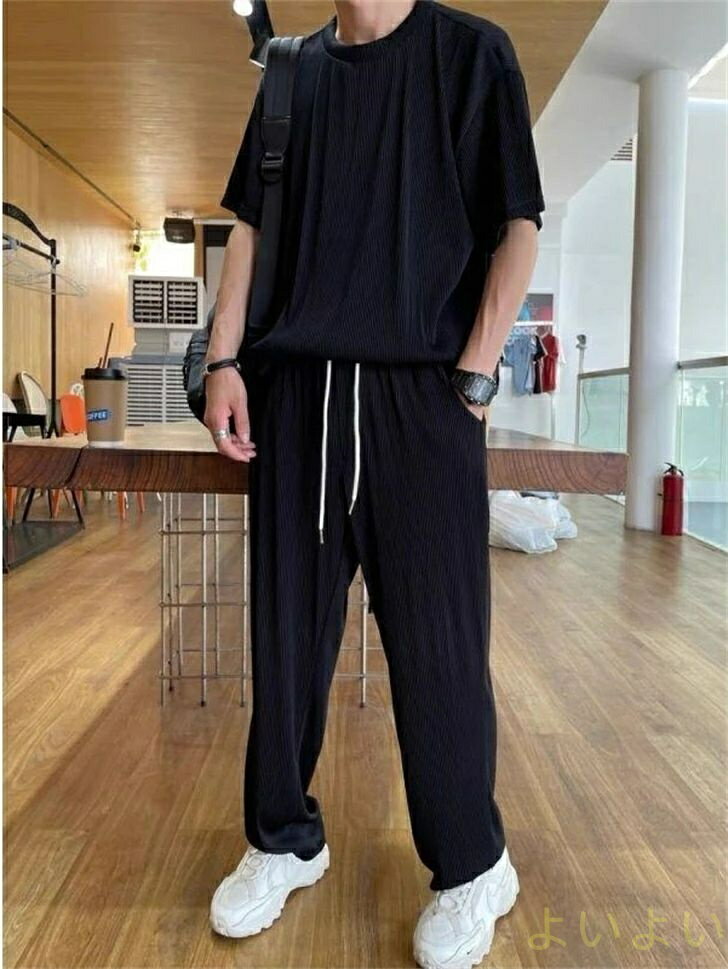 【送料無料】セットアップ メンズ Tシャツ アイスシルクパンツ ストレッチ Tシャツ 半袖 上下セット 接触冷感 スポーツ 夏物 カジュアル ルームウェア 部屋着 ゆったり