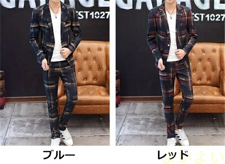 【送料無料】パンツスーツ メンズ セットアップ カジュアルスーツ 2点セット ジャケット パンツ スリム 上下セット 春秋