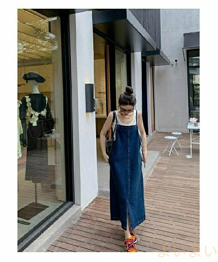 【送料無料】ジャンパースカート サロペット ワンピース レディース デニム ワンピース オーバーオール オールインワン デニム ワンピース ロング丈 ノースリーブ 体型カバー ロング ワンピース 春 夏 秋 ゆったり シンプル ロングワンピ 着痩せ カジュアル 大きいサイズ