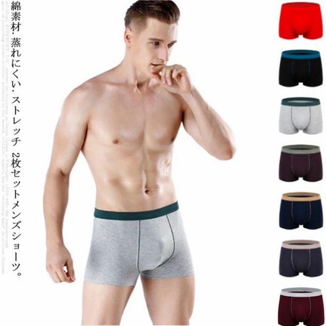 【送料無料】ボクサーパンツ 綿 コットン メンズ 2枚セット ボクサーブリーフ ショーツ 下着 無地 トランクス インナー アンダーウェア パンツ 男性下着 通気性