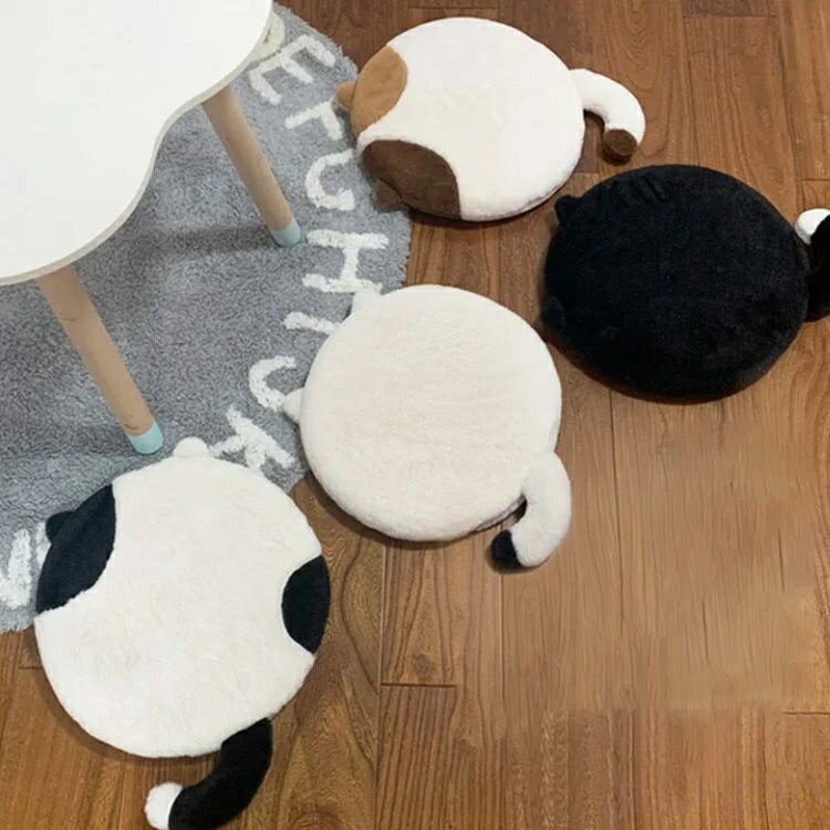 【送料無料】低反発座布団 猫 動物 アニマルズ ブラック ホワイト かわいい クッション 丸 おしゃれ 円形 コンパクト ウレタン 北欧 モダン シンプル 椅子用 [2]