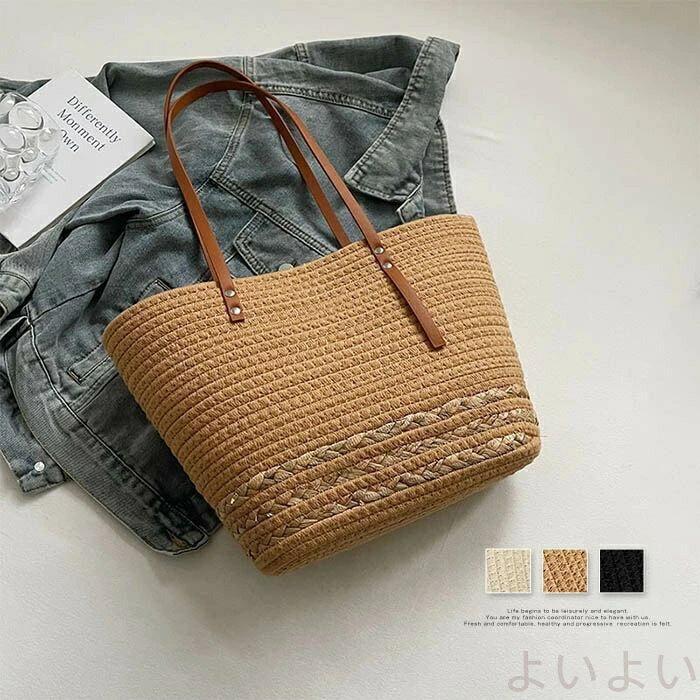 Handbag Type - かごバッグ トートバッグ レディース 手編み 春夏 編みバッグ 大容量 エコバッグ トート 夏バッグ ストローバッグ ビーチバッグ トートバッグ 春 夏 軽量