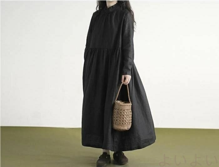 ワンピース マキシワンピース レディース 長袖 秋 春 無地 シャツワンピース Aライン フレア ワンピース 大きいサイズ 着痩せ 大人 オシャレ オフィス ゆったり