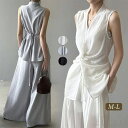 セットアップ フレアパンツ シャツ レディース 夏 ワイドパンツ フレア ノースリーブ 無地 Vネック 体型カバー ゆったり きれいめ フレア 2点セット 通勤