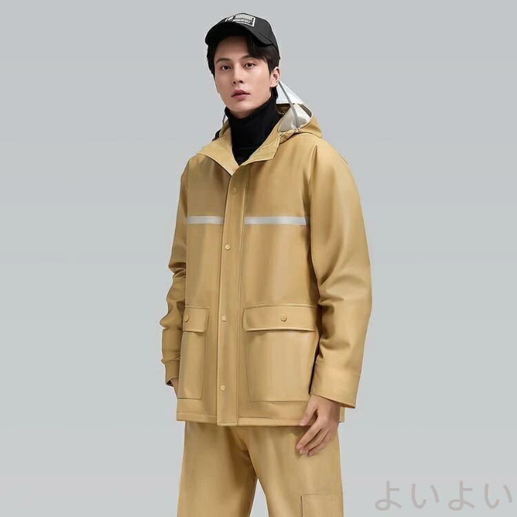 【送料無料】レインスーツ ロングパンツ レインウェア 上下セット ツバ付き レインコート メンズ 防水 メンズ 夜反射 雨ガッパ 自転車 合羽 撥水 大きいサイズ 梅雨対策