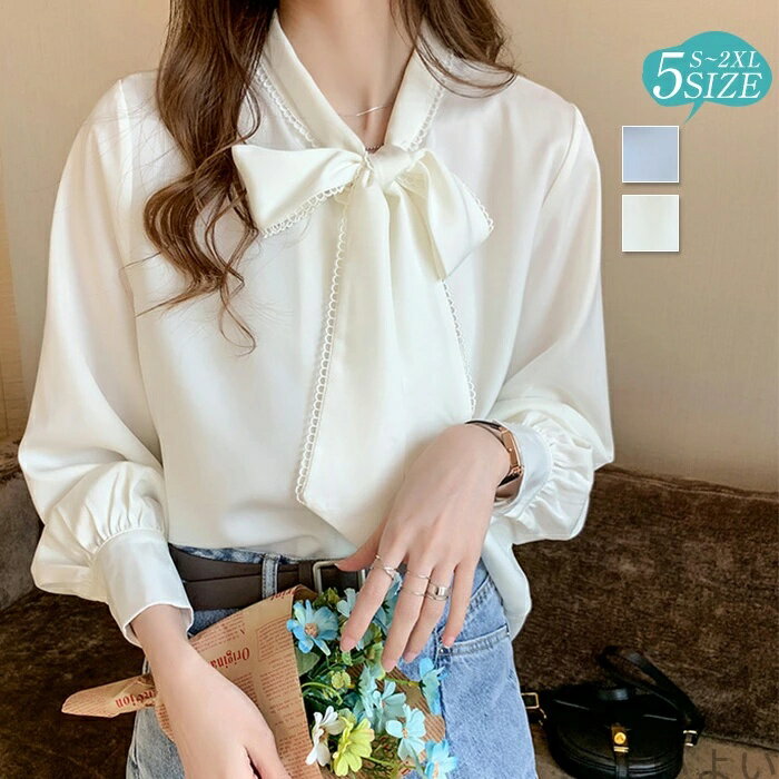 Long-Sleeved - 【送料無料】シャツ ブラウス レディース 長袖 春夏 リボン きれいめ 可愛い シャツブラウス トップス カジュアル 大きいサイズ