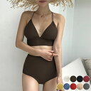 【送料無料】無地 白 レースアップ 水着 ブルー セクシー 体系カバー 体系カバー イエロー ビキニ ハイウエスト 黒 ブラウン ワインレッド レ