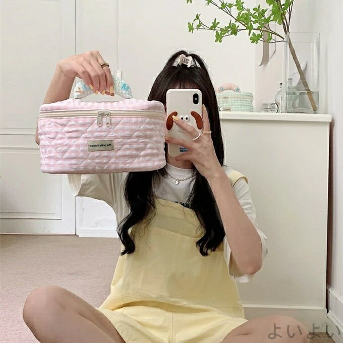 【送料無料】キルティング ポーチ ギンガム 化粧 キルトおむつストッカー バッグ ボックスバッグ オムツ サニタリー ギンガムチェック