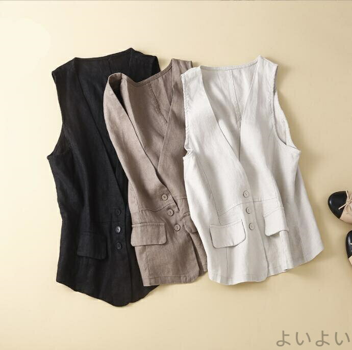 【送料無料】ジレ レディース ベスト 夏 春夏 綿麻風 リネンベスト ジレベスト おしゃれ 夏ベスト 薄手 前開き トップス ゆったり