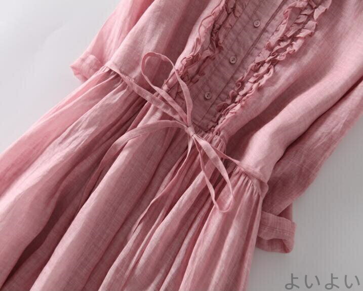 【送料無料】リネン ワンピース 　ロングワンピース　リネンワンピース ワンピース レディースファッション ナチュラル 5分袖 麻ワンピース