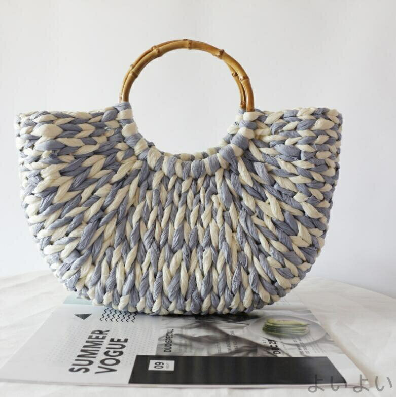 Handbag Type - 【送料無料】かごバッグ 竹ハンドル かごバッグ レディース かごバッグ カゴバッグ かごトートバッグ 編み込み 手編み 雑材 かごバック