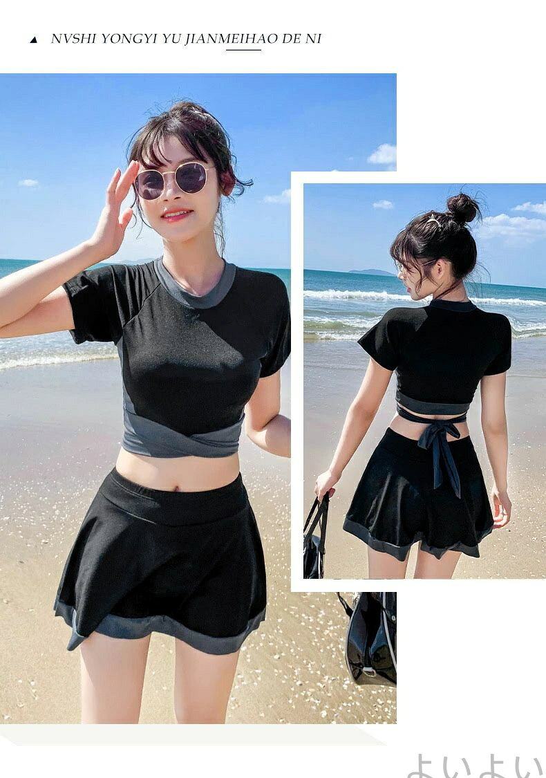 【送料無料】水着 レディース 体型カバー フィットネス水着 セパレート 上下セット 半袖 タンキニ 大きいサイズ おしゃれ 可愛い 着痩せ