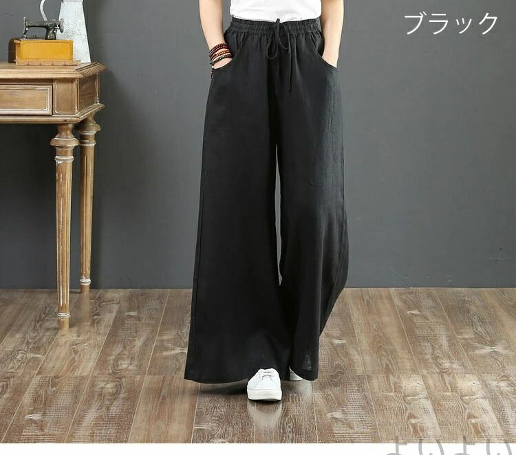 Other - 【送料無料】ワイドパンツ レディース パンツ ストレート パンツ 綿麻 ウエストゴム 大きいサイズ ロングパンツ ボトムス 春 夏 ゆったり