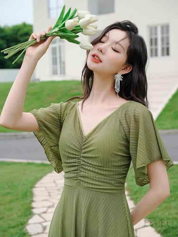 【送料無料】ハイウエスト 袖 フリル 黒 無地 大きいサイズ 体型カバー水着 ワンピース レディース 水着 みずぎ 大人 女性 フリルワンピ