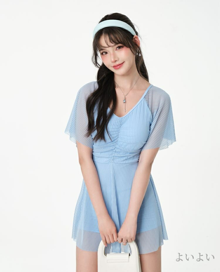 【送料無料】ハイウエスト 袖 フリル 黒 無地 大きいサイズ 体型カバー水着 ワンピース レディース 水着 みずぎ 大人 女性 フリルワンピ