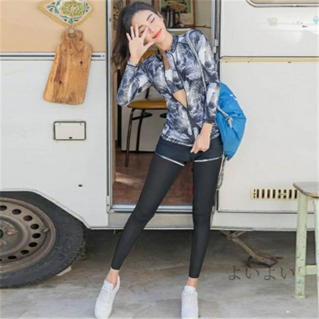 【送料無料】フィットネス 水着 ぽっちゃり プリント レディース 大きいサイズ 体型カバー かわいい 上品 水陸両用 セパレート 女性 サーフィン 韓国