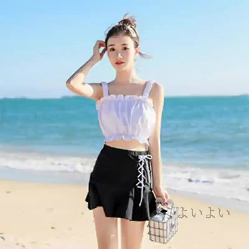 【送料無料】ィース 韓国ファッション 水着 タンキニ セパレート レースアップ 体型カバー ガーリー カジュアル 大人 温泉 海 プール スイミング ビーチ リゾート マリン 海水浴 夏休み 旅行 キ