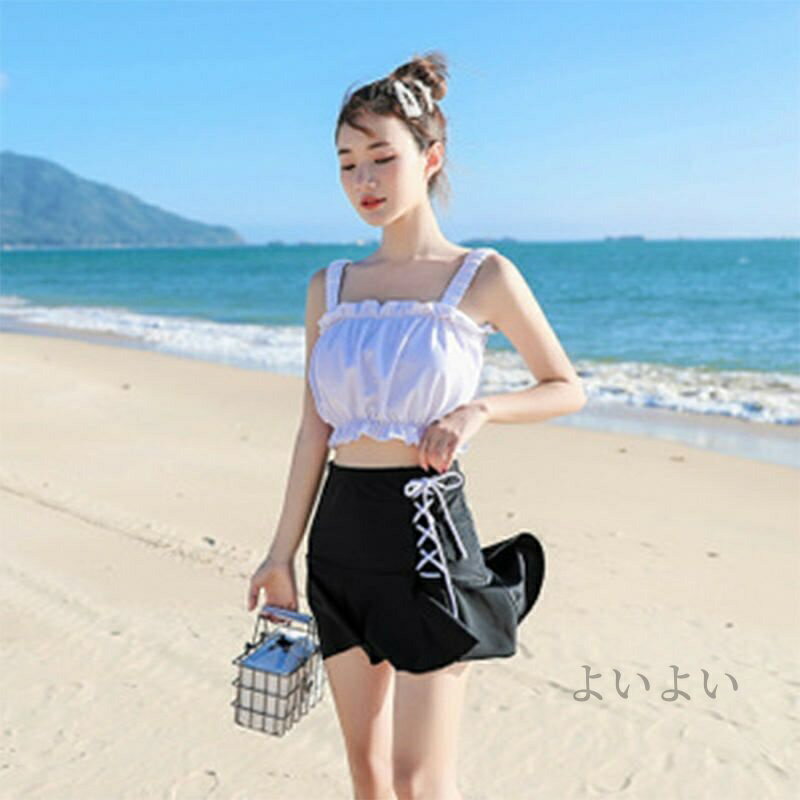 【送料無料】ィース 韓国ファッション 水着 タンキニ セパレート レースアップ 体型カバー ガーリー カジュアル 大人 温泉 海 プール スイミング ビーチ リゾート マリン 海水浴 夏休み 旅行 キ