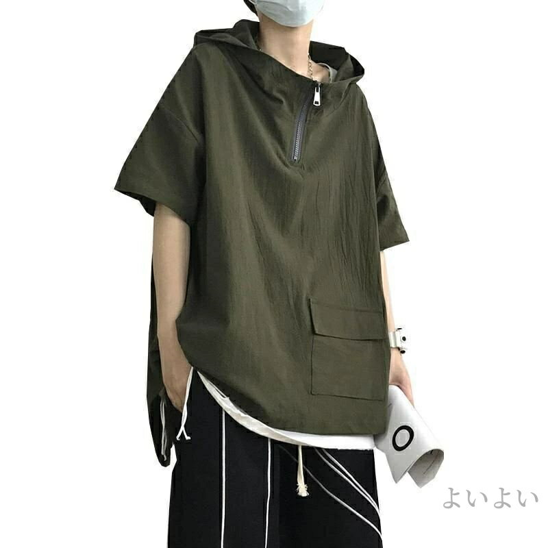 【送料無料】パーカー 半袖 レディース メンズ 無地 半袖ジップアップ パーカー 薄手 おしゃれ ゆったり 大きいサイズ シンプル 綿 男女兼用 M~2XL 全3色