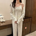【送料無料】2color レディース ルームウェア 部屋着 寝巻 ナイトウェア リラックスウェア キャミソール パンツ カーディガン スリーピース 3点セット ...