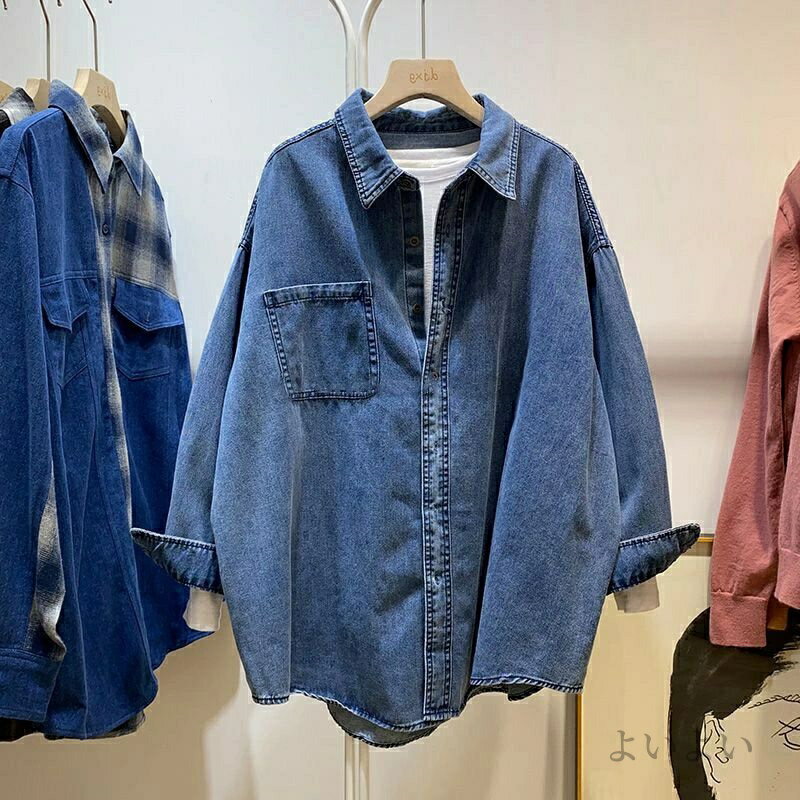 【送料無料】オーバーサイズ デニムジャケット トップス お洒落 長袖 ジャケット 羽織り デニムシャツ ..