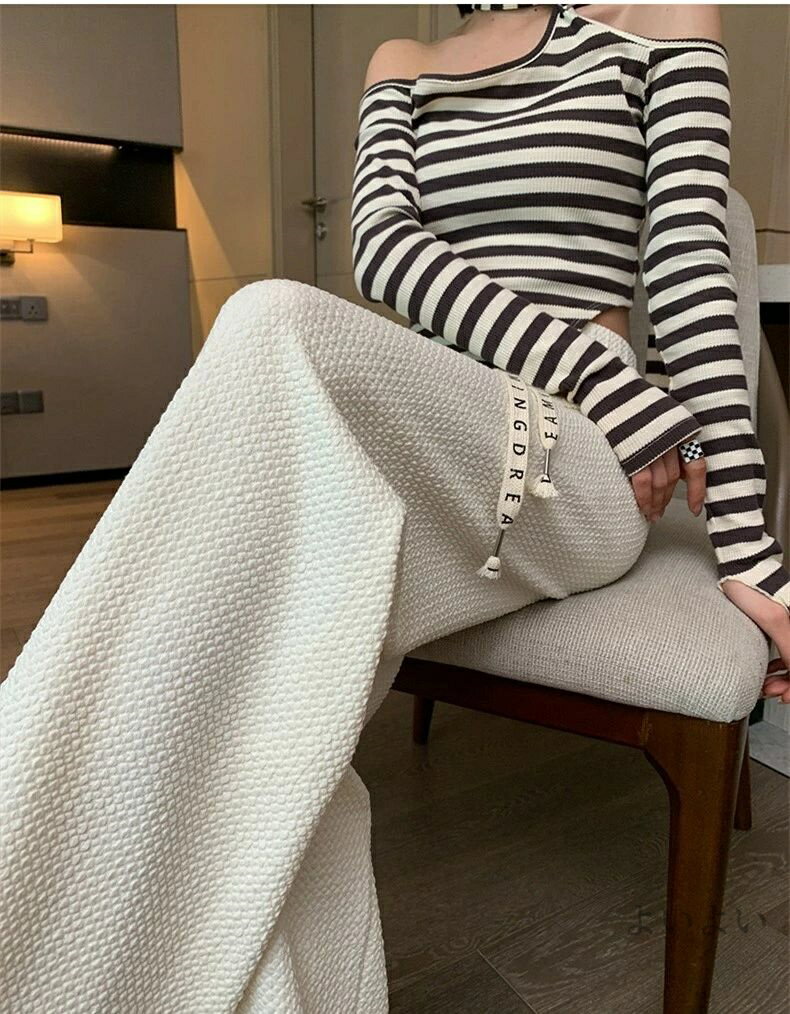 【送料無料】さらてろ ワイドパンツ パンツ レディース 凸凹 エンボス ジャガード ワンマイルウェア 部屋着 ゆったり リラックス ワイド ウエストゴム カジュアル 韓国 体型カバー