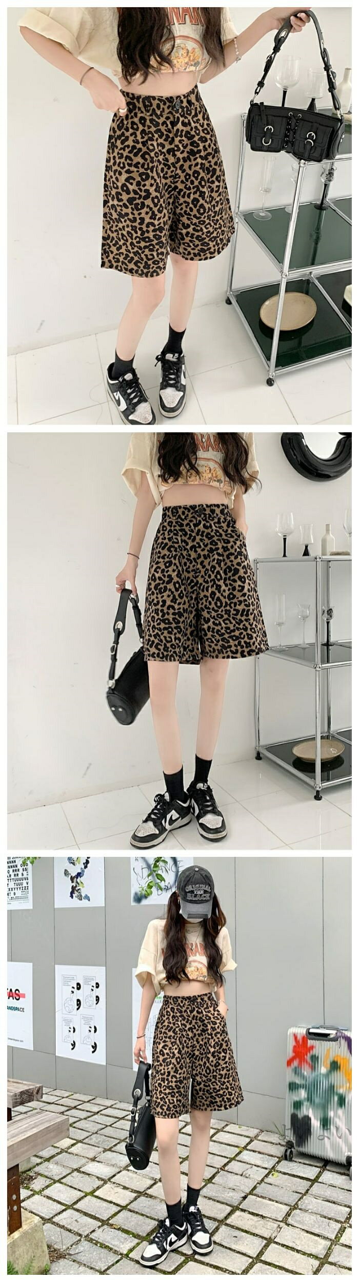 【送料無料】ショートパンツ レディース ショートパンツ ハーフパンツ 短パン ヒョウ柄 ゆったり 薄手 涼しい ハーフパンツ 夏 着痩せ カジュアル 五分丈 膝丈 5分丈 ミディアム丈