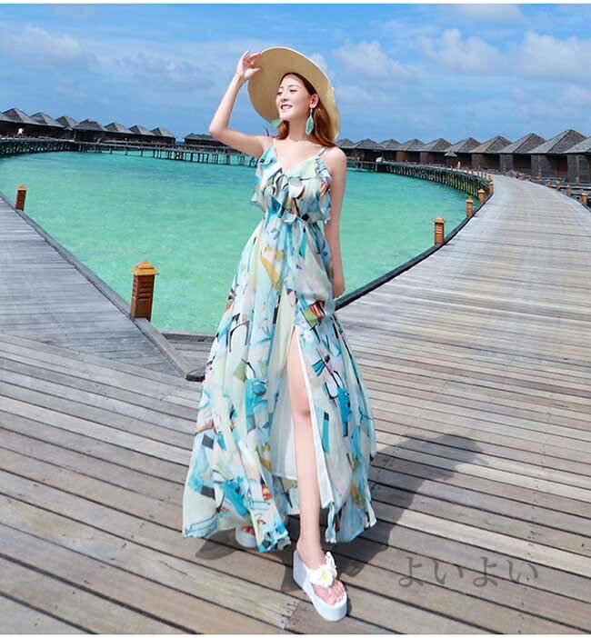 【送料無料】リゾートワンピ ワンピース 沖縄 夏 おしゃれ 大人可愛い 緑 ロング ...