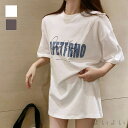【送料無料】半袖フロントロゴビックTシャツ Tシャツ 半袖 ビックT ロゴT オーバーサイズ 体型カバー カジュアル ゆったり 楽ちん 大きめ