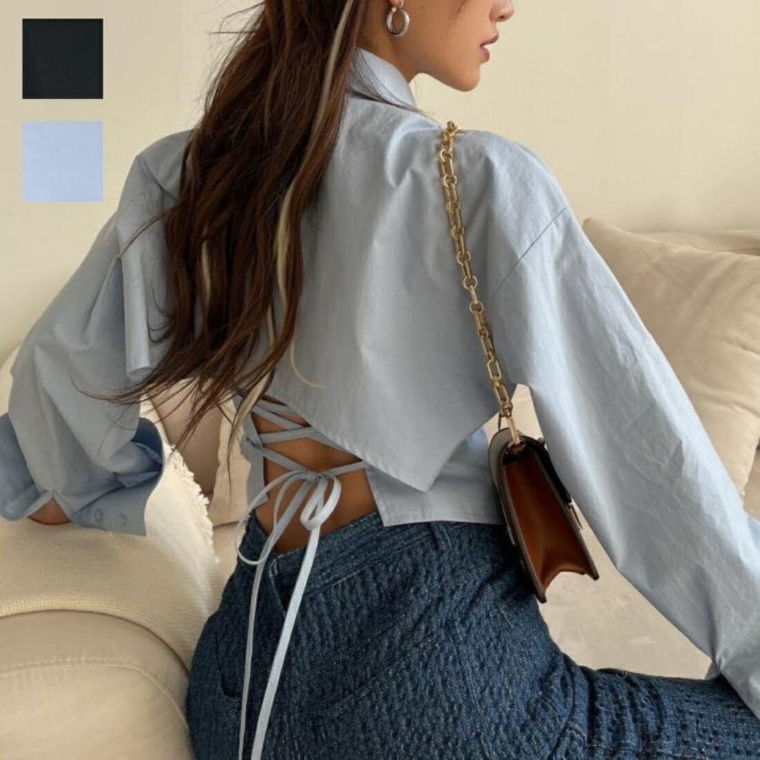 【送料無料】バックスタイルがかわいい!春シャツ ロングスリーブ リボン編み かわいい おしゃれ 大人女性 セクシー 抜け感 華やか