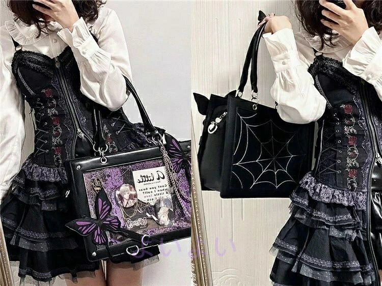 痛バッグ トートバッグ レディース 蝶 鞄 痛バ カバン 透明 クリア ガールズ ハンドバッグ ビニールバッグ ヲタバ トート バッグ カバン 缶バッチ クリアバッグ 推し オタク活 ガールズ かわいい 可愛 個性的 カジュアル おしゃれ 大人 学生(4)