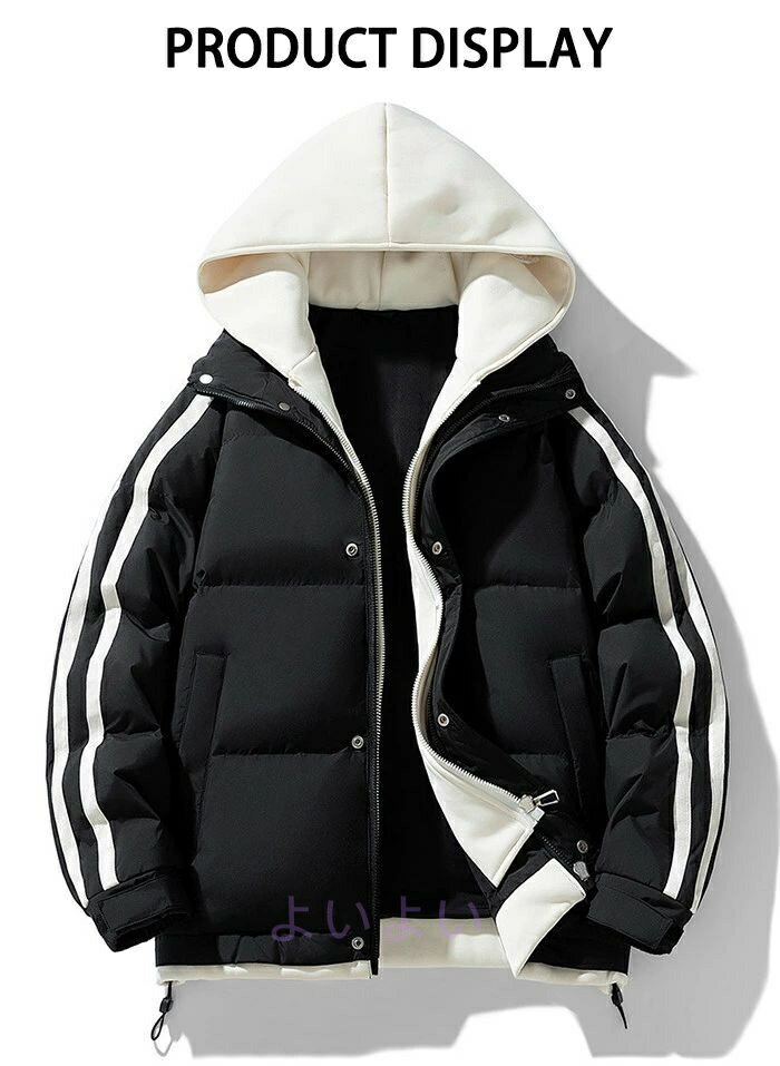 メンズジャケット 通学 防寒 ダウンコート 中綿コート 男性 レイヤード 冬品 運動 プレゼント 休日 通勤 重ね風 ジップアップ 防風 S-3XL エコダウンジャケット お洒落 カジュアル ダウンジャケット ショート丈 ダウン90% アウター フード付
