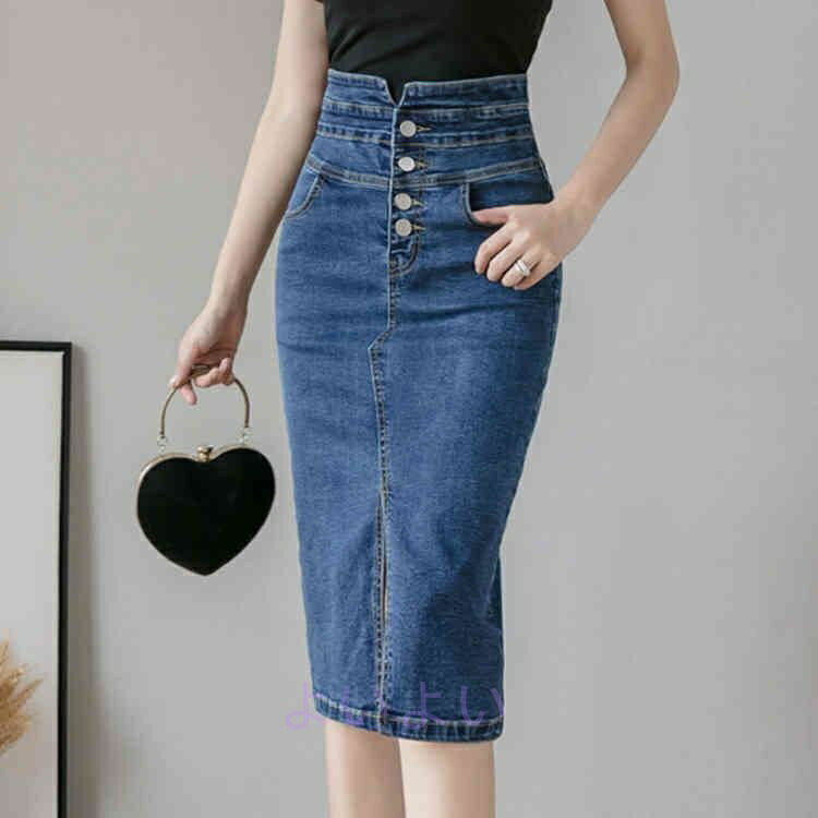 ハイウエスト デニム レディース スリム スリット デニム 40代 秋 秋物 大人っぽい きれい目 タイト かわいい 春 カジュアル 冬 ストレッチ タイトスカート デニムスカート 夏 フロントボタン スカート ジーンズ おしゃれ ひざ下丈 30代 20代 Aライン