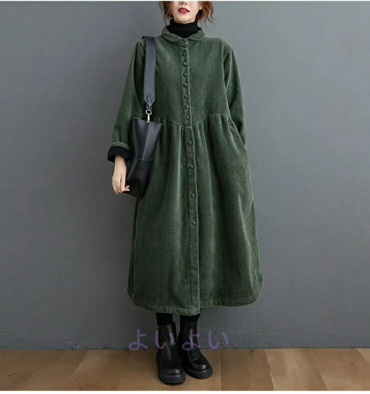 裏起毛 プリント 着痩せ 長袖 可愛い シャツワンピース 保温 きれいめ 膝下 大きいサイズ ロング丈 マキシ丈 Aライン レディース シンプル ロング アウター 体型カバー トレンチコート コート ワンピース 大人 通勤 マキシワンピース 冬 暖かい コールテン