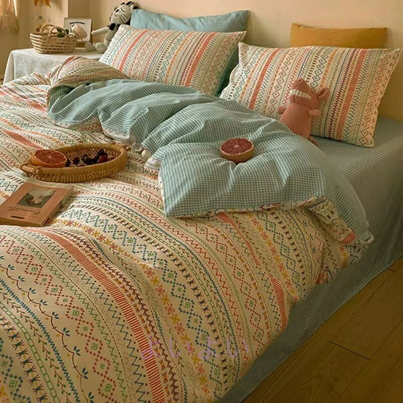 布団カバー セット チェック 掛け布団カバー 3点セット シングル 綿100％ フラットシーツ ボックスシー..