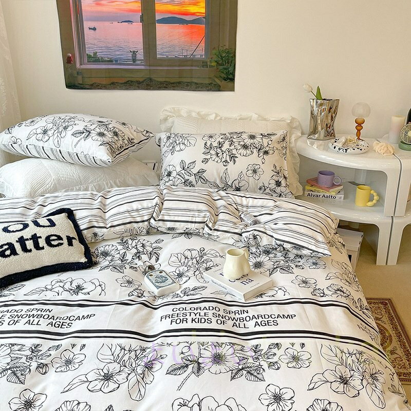 寝具 布団カバーセット シングル 掛け布団カバー 花柄 絵 レトロ フランス調 ベッドカバー フラットシ..