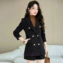 秋冬 パンツスーツ ショート 女の子 レディース スーツ セットアップ 上下セット ショートパンツ 無地 きれいめ 洗える 長袖 通勤スーツ セレモニースーツ ビジネススーツ オールシーズンスーツ 仕事 事務服 OL キャリア 大きいサイズ カジュアル結婚式 韓国スタイル 黒 春