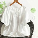 【送料無料】刺繍 シャツ ブラウス 半袖 レディース コットン 薄手 半袖シャツ 夏 きれいめ トップス 刺繍シャツ 春夏 ゆったり ファッション シンプル 体型カバー カジュア
