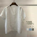 【送料無料】リネン100% ブラウス レディース リネンtシャツ 刺繍 Vネック 夏 麻 半袖 涼しい トップス シャツブラウス レディースブラウス 夏ブラウス リネンブラウス 夏 薄