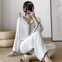 【送料無料】パジャマ ルームウェア 長袖 レディース ルームパンツ 長ズボン セットアップ ルームトップス 前開き 無地 バイカラー 柔らかい 2点セット 春 ...