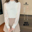 【送料無料】レース ベーシック レディース カットソー 無地 長袖 シャツ ブラウス 新作 シフォン ハイネック トップス 白シャツ プルオーバー インナー ゆ...