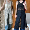 【送料無料】ロングワンピース ノースリーブ レディース レース ワンピース ロング 前開き 総レース 透け感 レイヤード 夏 花柄 マキシワンピース チュール きれいめ ロング