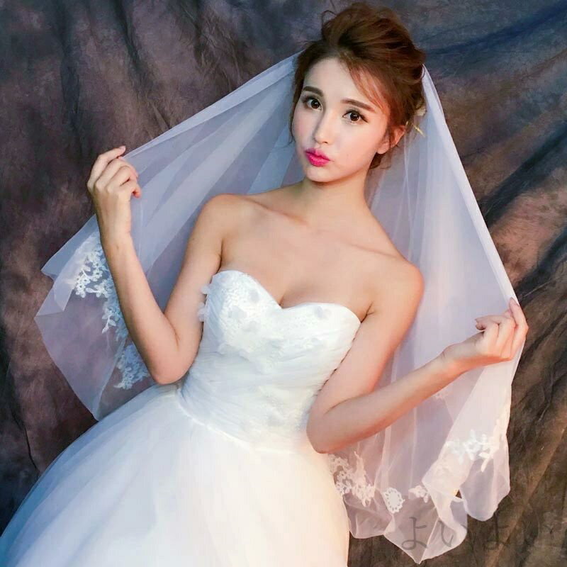 【送料無料】ブライダル ウェディングベール ブライダル レース付き ウェディングベール ミドル丈 ウェ..