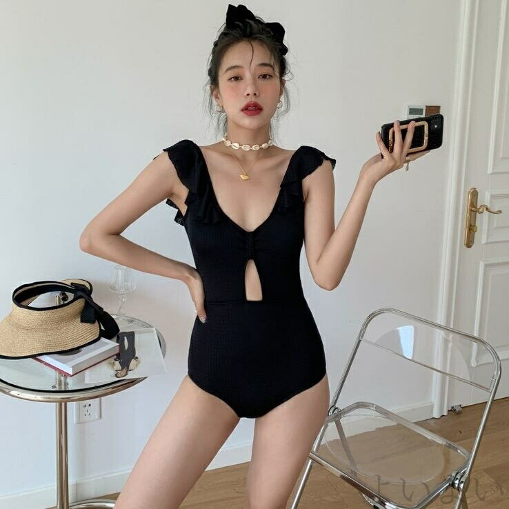 【送料無料】盛れる 谷間魅せ 谷間 胸元 フリル 体系カバー ワンピース 体系カバー水着 セクシービキニ ワンピース水着 スイムウェア ビキニ