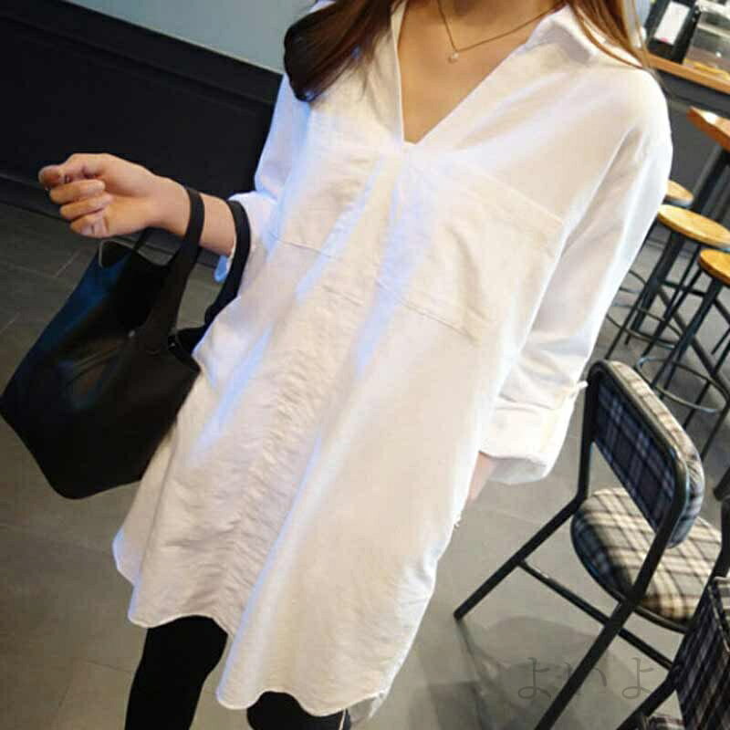 Long-Sleeved - 【送料無料】きれいめ 大人可愛い かわいい パフスリーブ キーネック スリット ポケット 無地 襟なし 長袖 袖あり ブラウス レディース