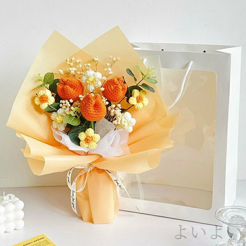 【送料無料】贈り物 プレゼント 記念日 母の日 枯れない花 かわいい バラ ギフト ロース ハンドメイド かぎ針編み ニット花束 手作りローズ