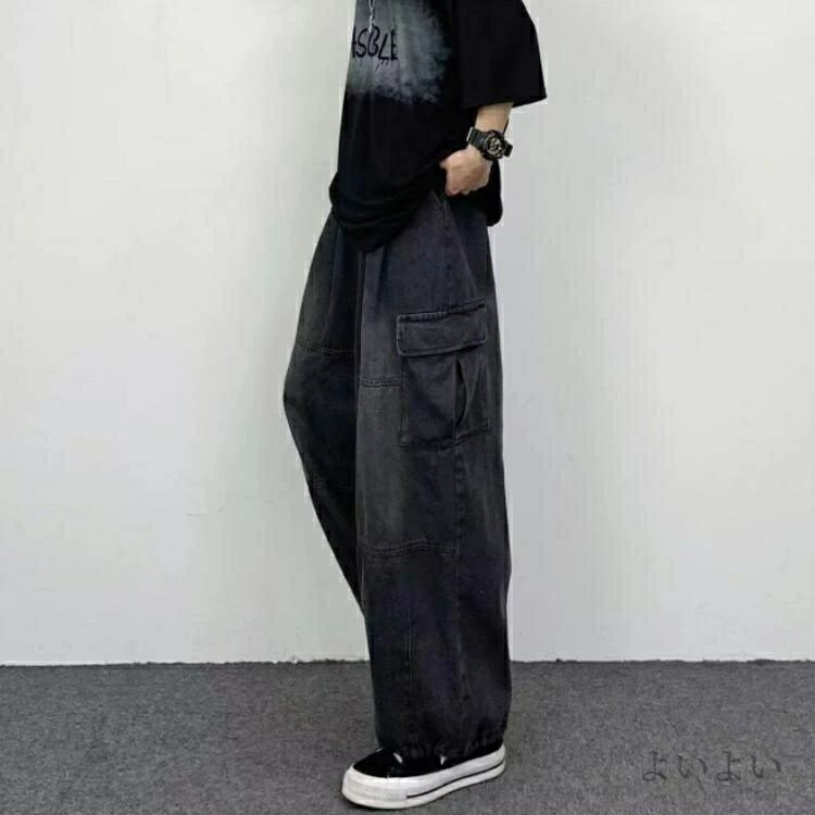 【送料無料】デニム アメカジ 涼しい 大きいサイズ ジーパン ワイドパンツ ジーンズ ウエストゴム ボ メンズ レディース デニム