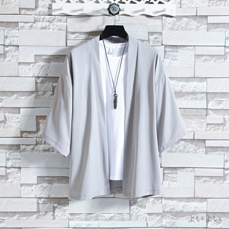 【送料無料】和式 花火大会 メンズ 七分袖 パーカー 日焼け対策 アイスシルク 接触冷感 カーディガン はおり 浴衣 甚平風